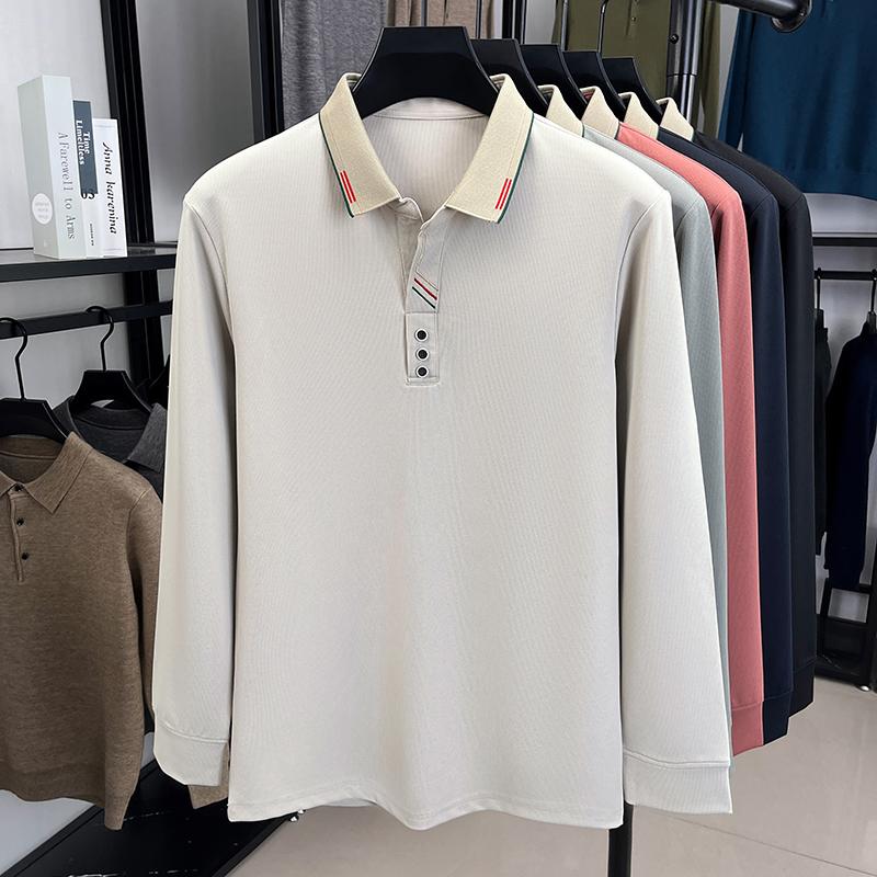 Light Luxury Brand Fashion Long Sleeve Polo Shirt Men'S Autumn New Item High-Quality Color Blocking Design Casual Lapel T-Shirt