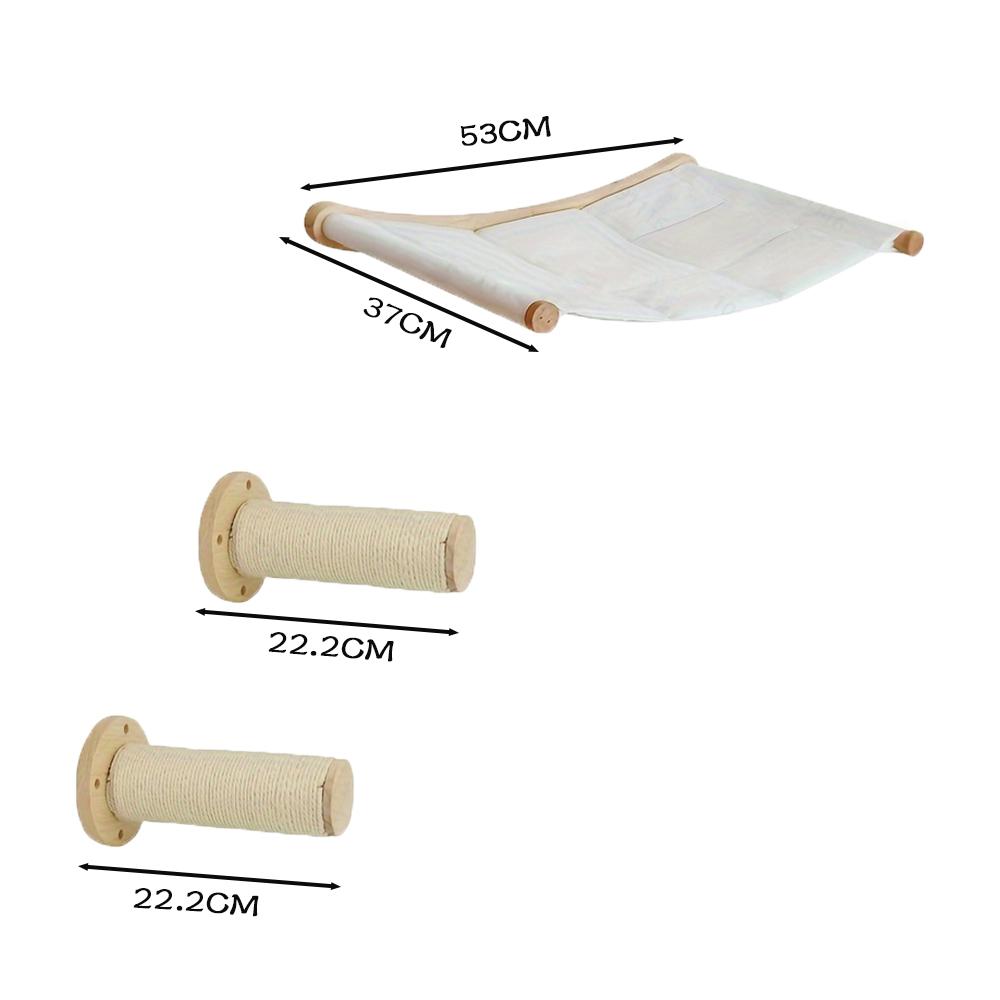 Wall-mounted wear-resistant cat scratching post Space-saving wooden hammock Pet activity and rest set