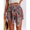 Printed High-waisted Short Pants with Bohemian Style Front Tie Shorts