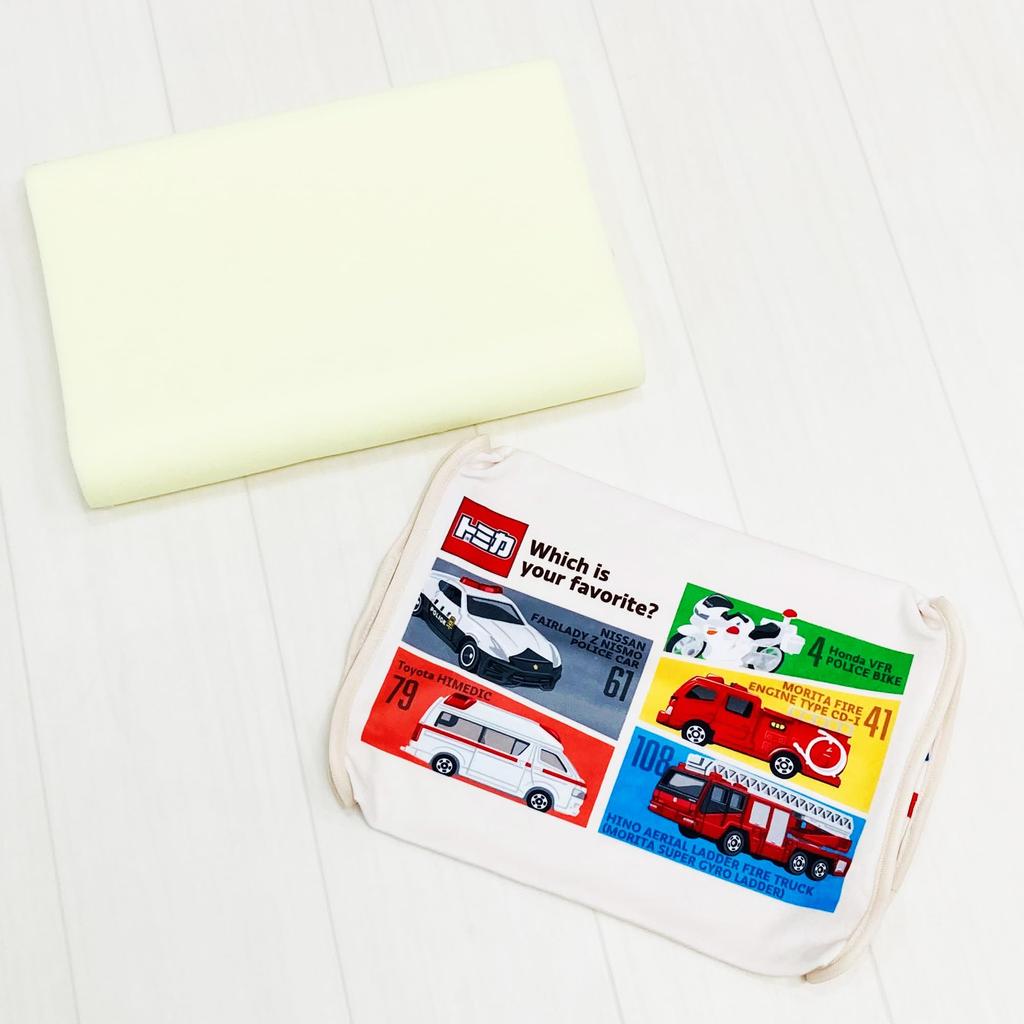 MORIPiLO Children's Low Pillow - Tomica Junior Soft Memory Foam Pillow - Police Car, Fire Truck, Ambulance - Ivory - 35x25x5cm - Skin-friendly Microfi