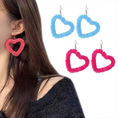 Temperament Dangle Earrings Sweet Cool Plush Heart Pendant Drop Earrings Statement Jewelry Fashion Small Hoop Earrings