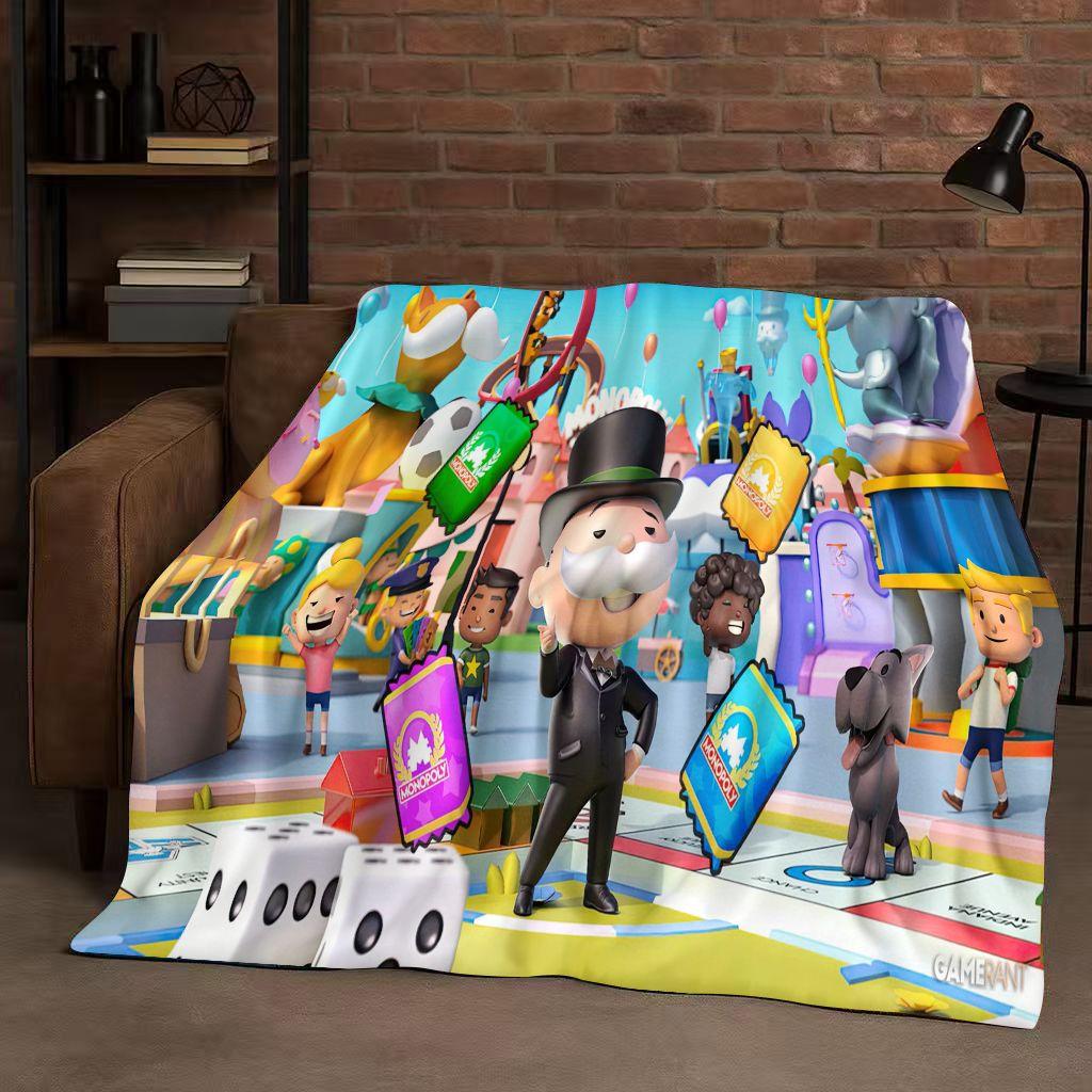 3D Rich Game Monopoly Money Dollar Cartoon Flannel Blanket,Ultra Soft Warm Plush Throw for Home Bedroom Bed Sofa Cover Kids Gift