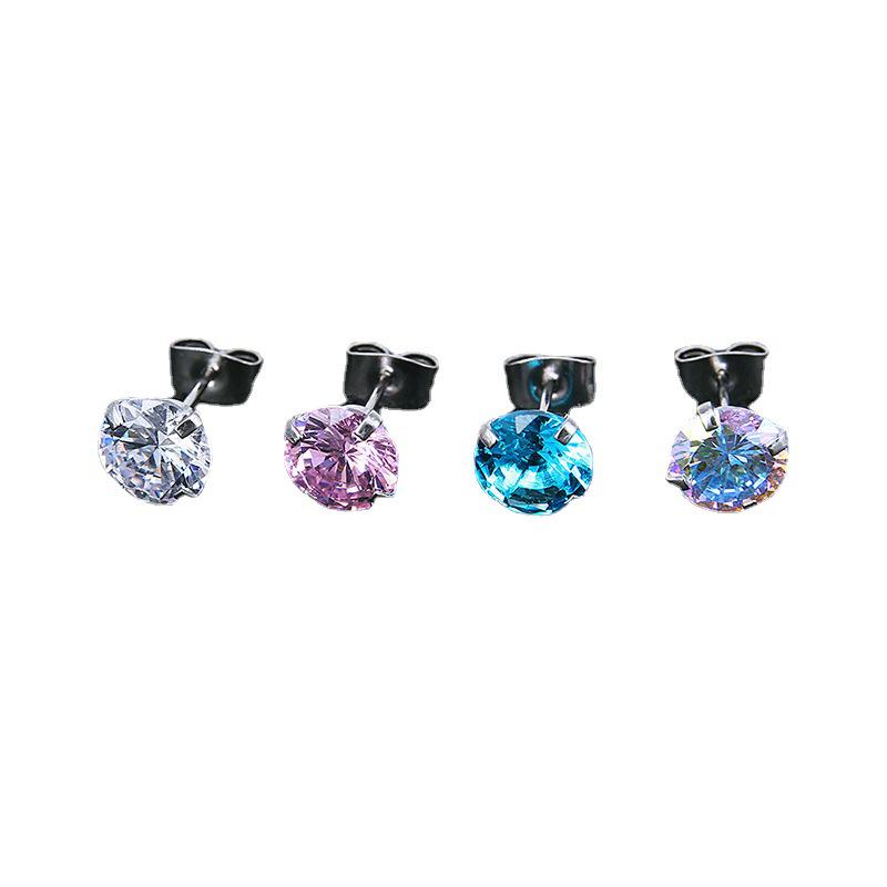 Personalized Colorful Zirconia Cochlea Stud Earrings, European & American Round Stainless Steel Cartilage Piercing Jewelry.