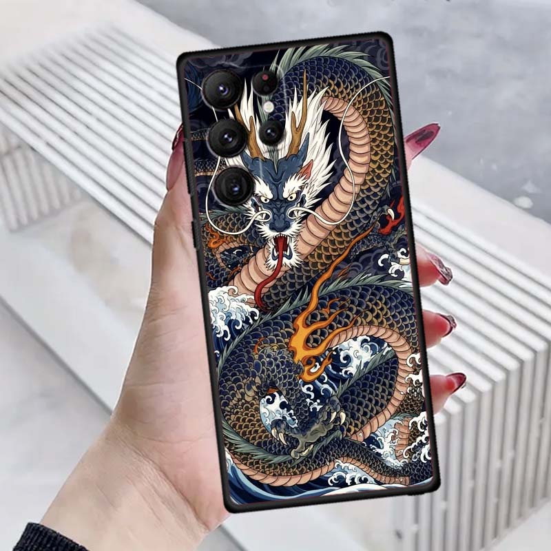 

Fashion Dragon Illustration For Samsung Galaxy S26 S25 S24 S23 S22 S21 S20 Ultra Plus FE 5G Black Soft TPU Phone Case Galaxy S26 Pro
