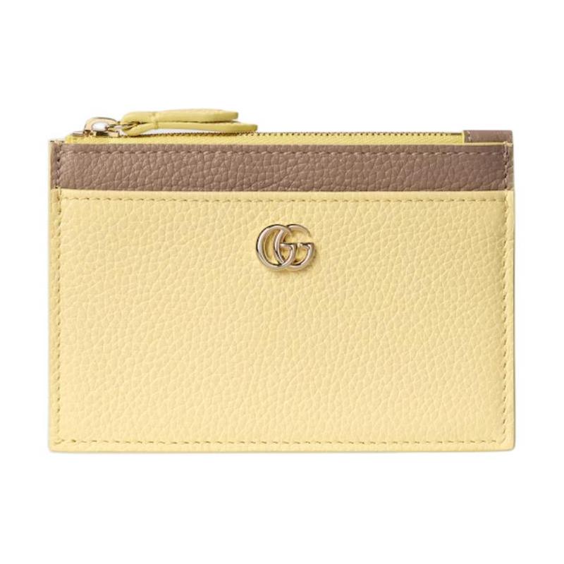 Gucci GG Marmont Iconic Double G Metal Accessories Zipper Closure Leather Key Case Women's Light Yellow with Brown