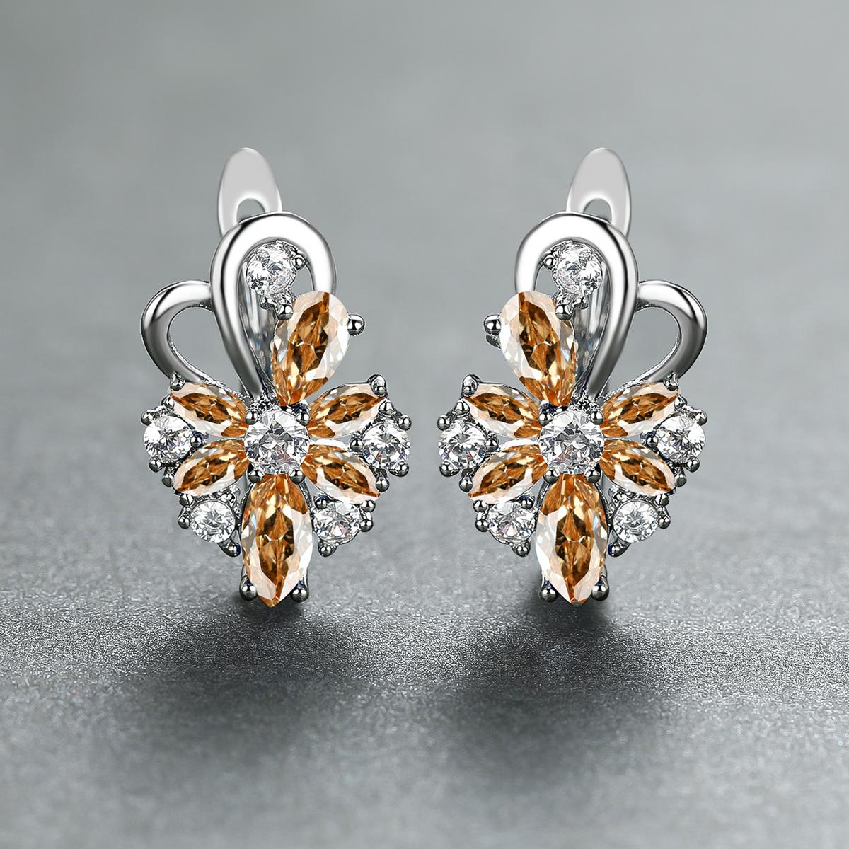 

Розкішні сріблясті сережки з квітковим камінням і сережками-метеликами для жінок, весільні прикраси шампанського