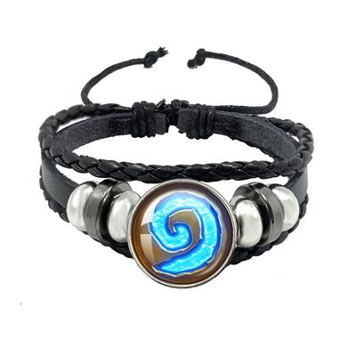 Classic World Of Warcraft Hearthstone Games Leather Rope Bracelet With Glass Charm For Wow Alliance And Horde Combatant Gift