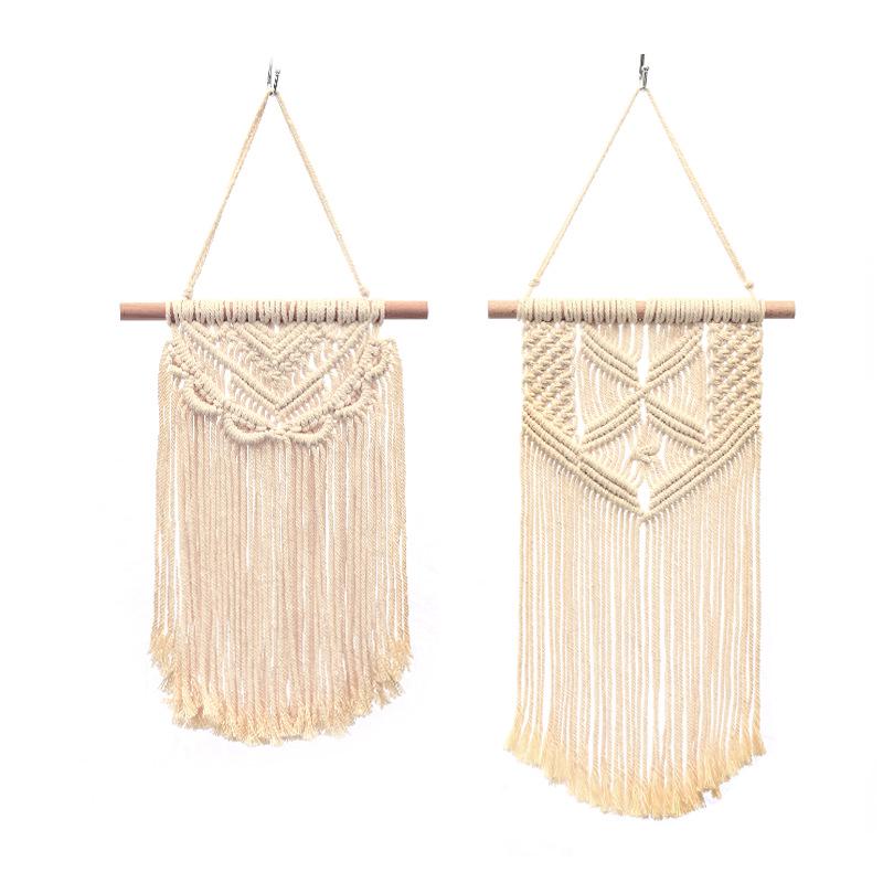 Bohemian Handwoven White Cotton Rope Tapestry - Retro Style Decorative Wall Hanging for Bedroom or Home