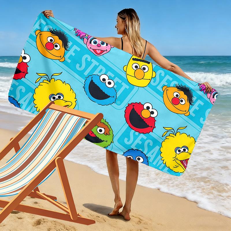 Sesame Street3 Print Beach Towel, Large Soft Quick Dry Towel for Beach Camping Swimming