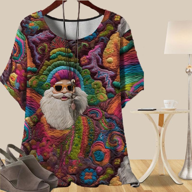 

Женская повседневная свободная весенняя рубашка, женские топы с коротким рукавом и принтом бабочек и Санта-Клауса в стиле ретро 8XL разноцветный