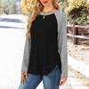 Women's Fashionable Round Neck Long Sleeved Color Blocked Loose Casual Pullover Top