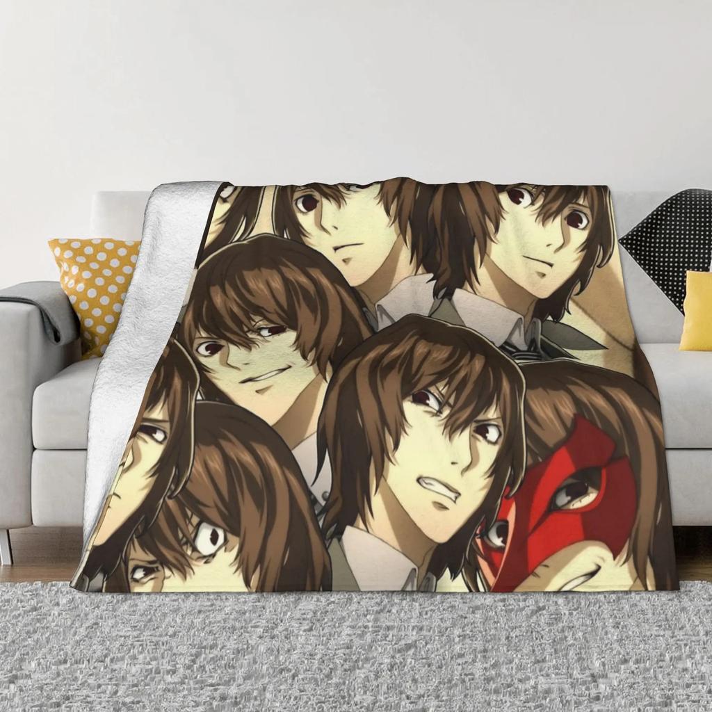 P5R The Many Faces of Goro Akechi Flannel Blanket Custom Throw Blankets for Sofa Bedding Lounge 200x150cm Plush Thin Quilt