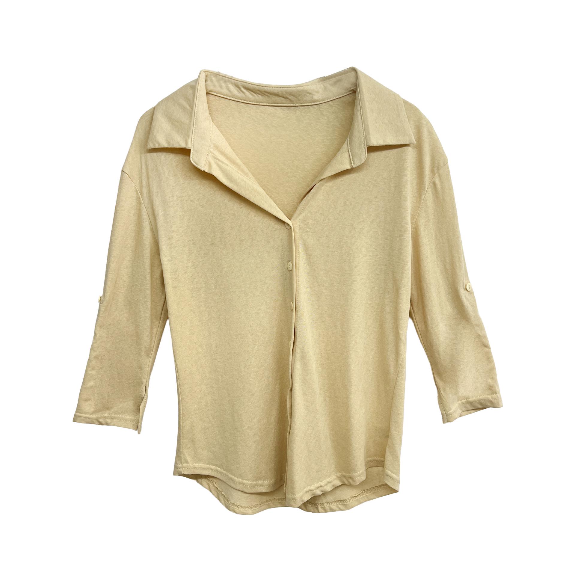 Yuyi 2026 Spring Women s Stylish Mid-Sleeve Button-Up Shirt One Size жёлтый