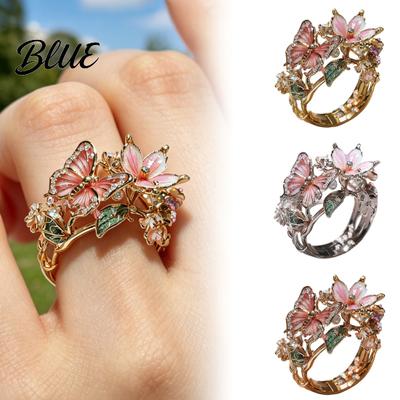 Vivid Butterfly Ring Lightweight Alloy Finger Ring Flower Shape Adjustable