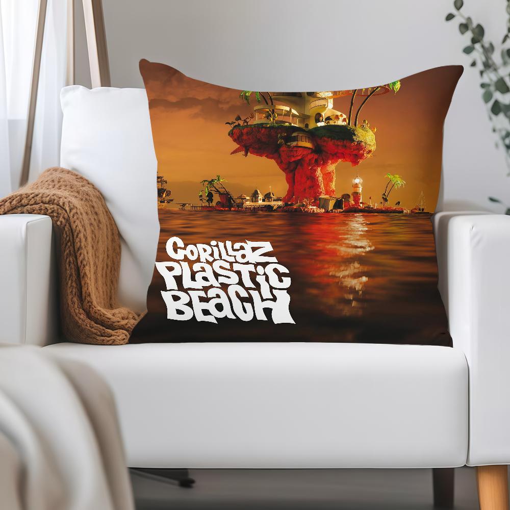 Band G-Gorillaz Plastic Beach Pillow Case Applicable Space For Guest Rooms Interiors Cars Office House Decoration