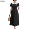 ZANZEA Women Casual Turn Down Collar Summer Short Sleeve Dress