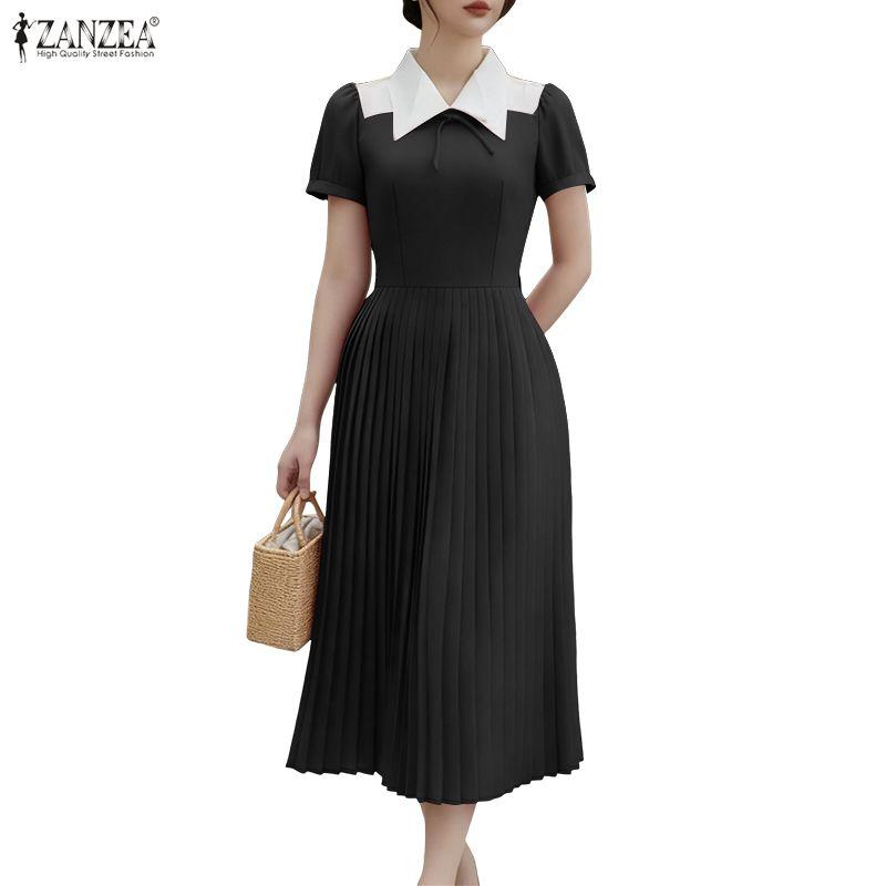 ZANZEA Women Casual Turn Down Collar Summer Short Sleeve Dress