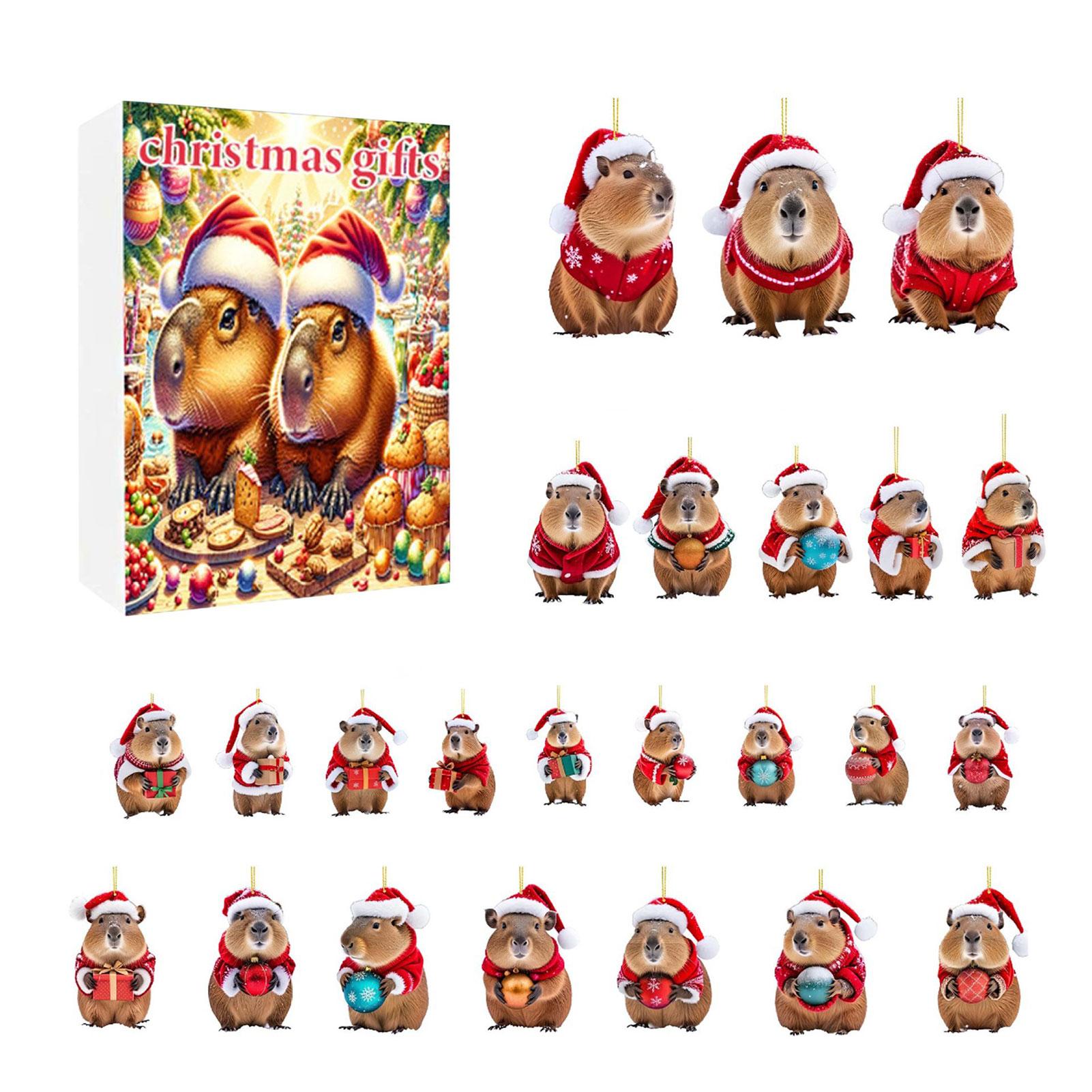 

Cute Animal Advents Calendar Holiday Present Cute Collectible Acrylic Capybara Pendants Toys Present Box For Holiday Desk Decor As Shown