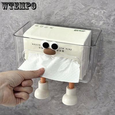 An der Wand montierte Taschentuchbox, Aufbewahrungsbox für Toilettenpapier und Handtücher, transparente Serviettenpapierbox für das Badezimmer, kein Stanzen erforderlich