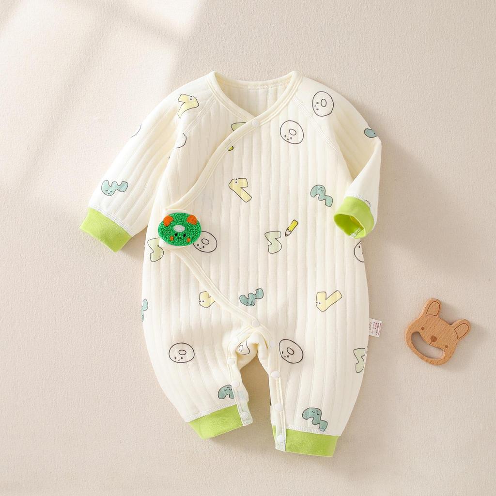 Pure Cotton Class A Quilted Jumpsuit for Newborn Boys and Girls - Warm for Spring, Autumn, and Winter