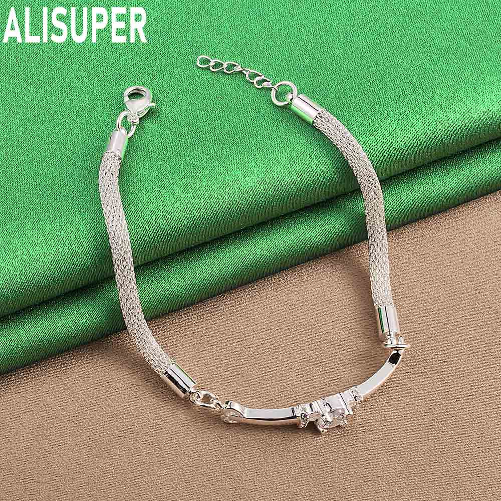 925 Sterling Silver Exquisite Mesh Woven AAA Zircon Bracelet Exquisite Gift Jewelry