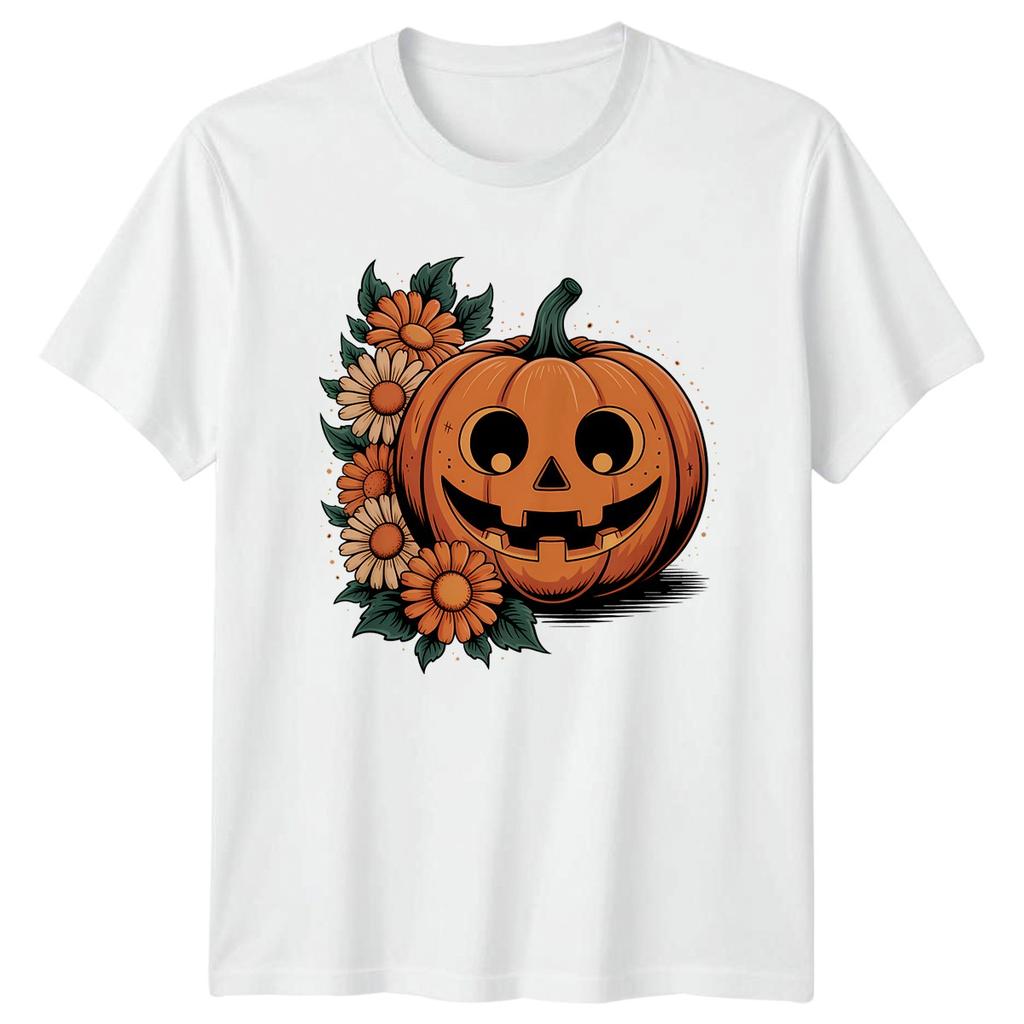 Smiling Jack O Lantern TShirt Floral Halloween Autumn Gift For Him And Her