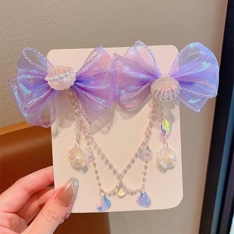 Fashion Girls Bow Forehead Chain Hair Clip Children Forehead Princess Tassel Mermaid Hair Card Little Girl Hair Accessories