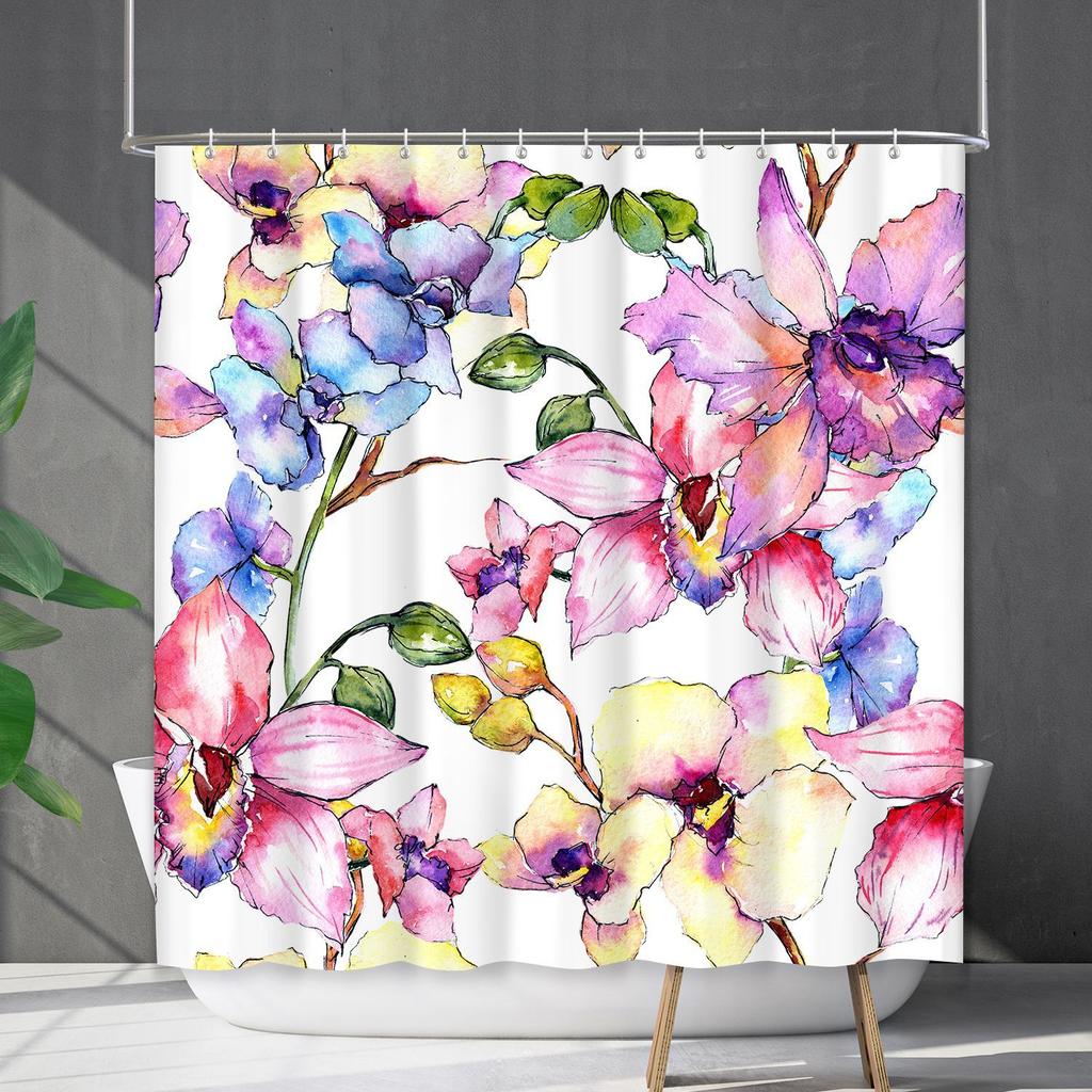 Shower Curtain Waterproof And Mildew-Proof 3D Digital Printing Plant Flower Plant Shower Curtain Bathroom Partition