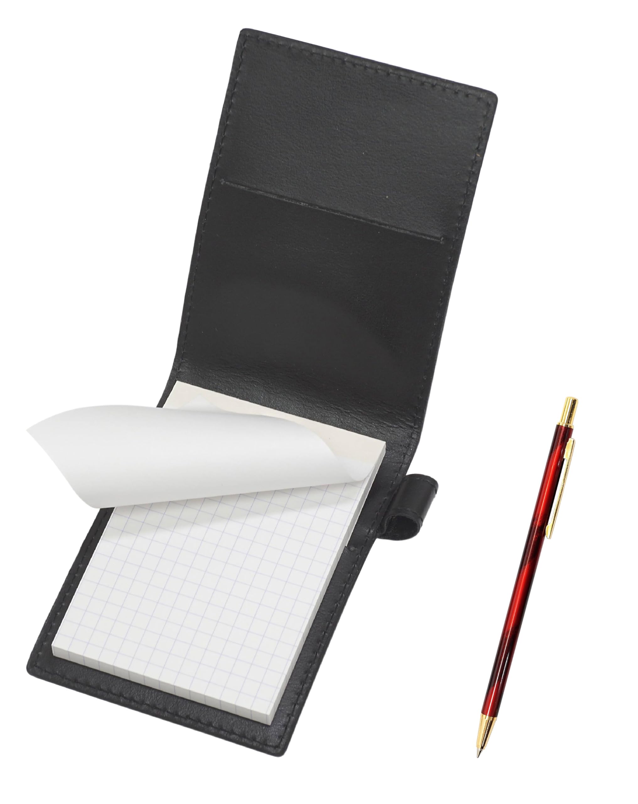 

Black recycled cowhide mini notebook cover with SD marble pattern and red ballpoint pen set for notebooks all-metal (T23-LS022P-B-SDMB-R)