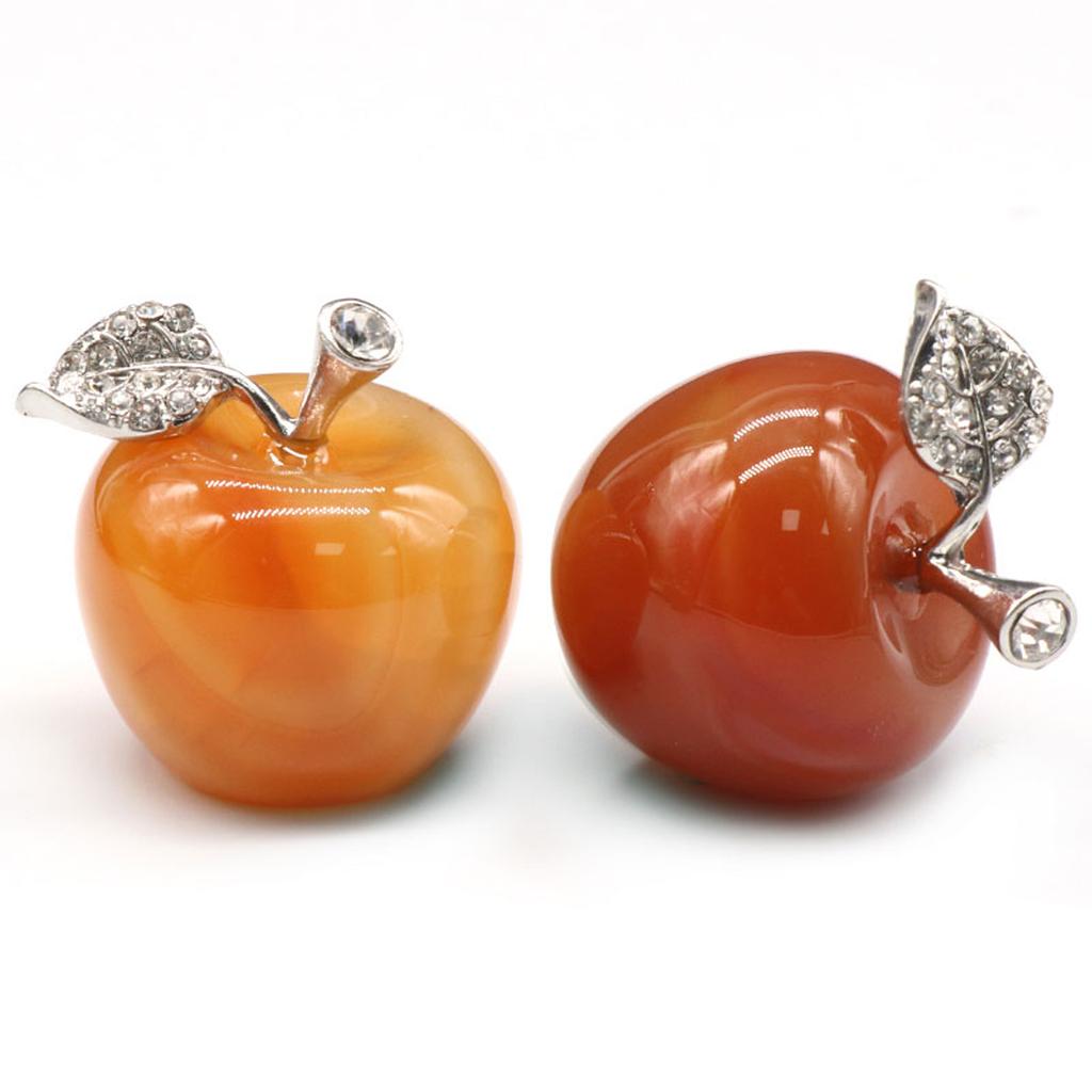 2Pcs/Pack Natural Stone Carved Apple Crystal Ornament Decoration Healing Rose Quartz Amethyst Agate Gem Modern Home Decor Craft Christmas Gift 25x30mm