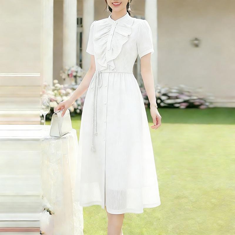 ZANZEA Women Elegant Round Neck Casual Short Sleeve Dress S