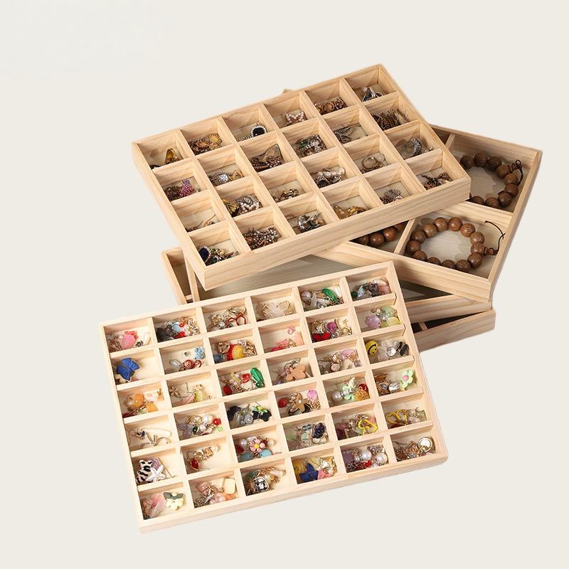 1Pcs Wooden Stackable Exquisite Jewelry Display Holder Portable Ring Earrings Necklace Organizer