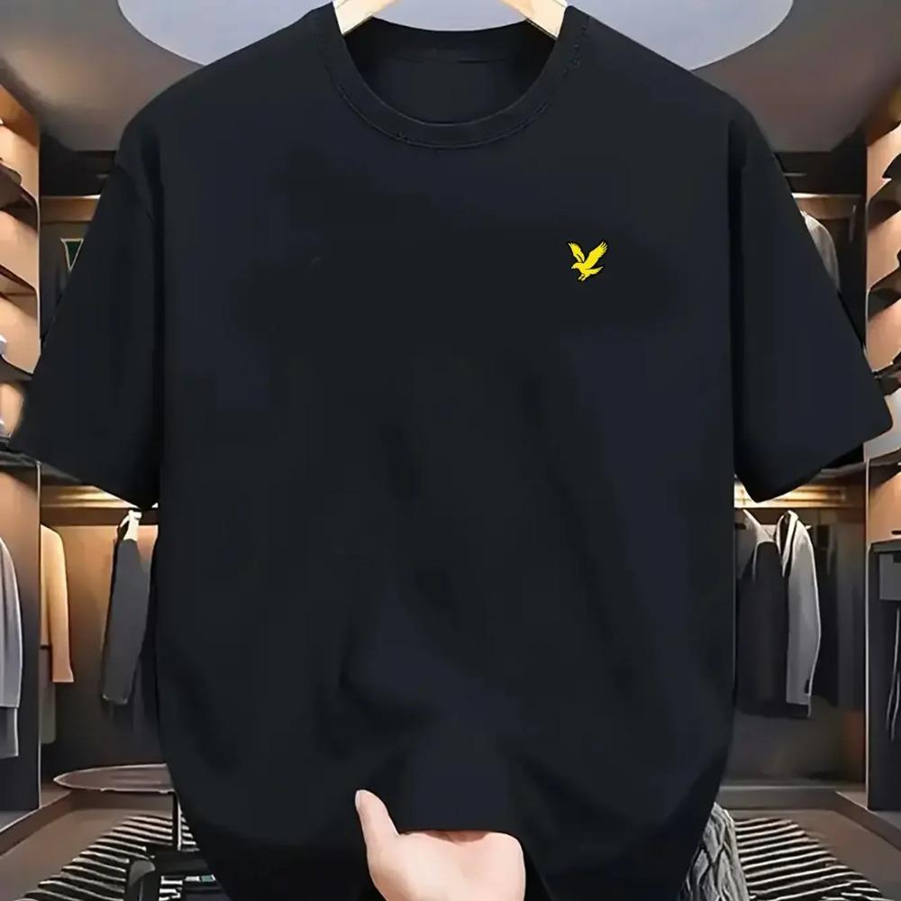 Camiseta top casual esportiva masculina de verão 100% algodão, moderna, solta, oversized, com estampa de logo de águia, gola redonda, manga curta