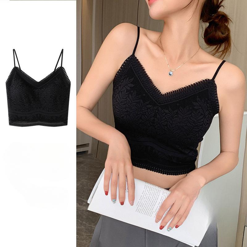 Elegance Casual Stylish Vest H876 Lace Beauty Undershirt Seamless Inner Lace Small Camisole Wrap Bra Non-marking Underwear Fixed Cup Anti-glare Bra