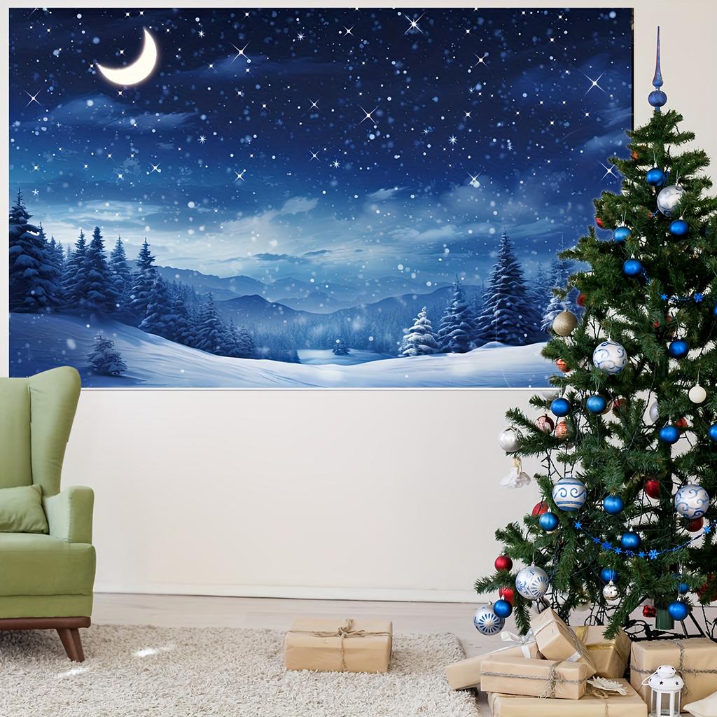 Christmas Starry Sky Moon Pine Forest Backdrop Xmas Decoration Background Winter Backdrop Decorations For Photo Studio Photo Booth Christams Party