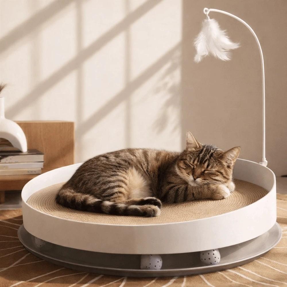 Stable Cat Scratch Board Round Teasing Cat Stick Interactive Cat Turntable Toy  Indoor Play