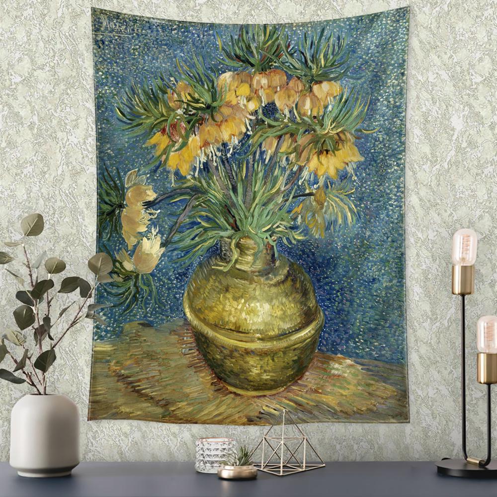 Van Gogh's Helianthus Tapestry Wall Hanging Oil Painting Mysterious Psychedelic Bohemian Plants Living Room Home Decor