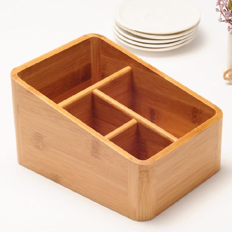 Creative Bamboo Desktop Sundries Storage Box Multi-Partition Arrangement