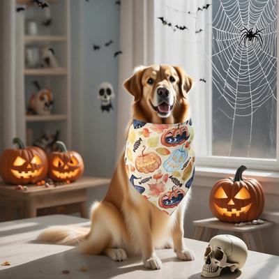 1PC Halloween Pumpkin Pattern Dog Bandanas Triangle Scarves Breathable Dog Bib for Pet Dogs Cats Small Medium Breeds All-Season