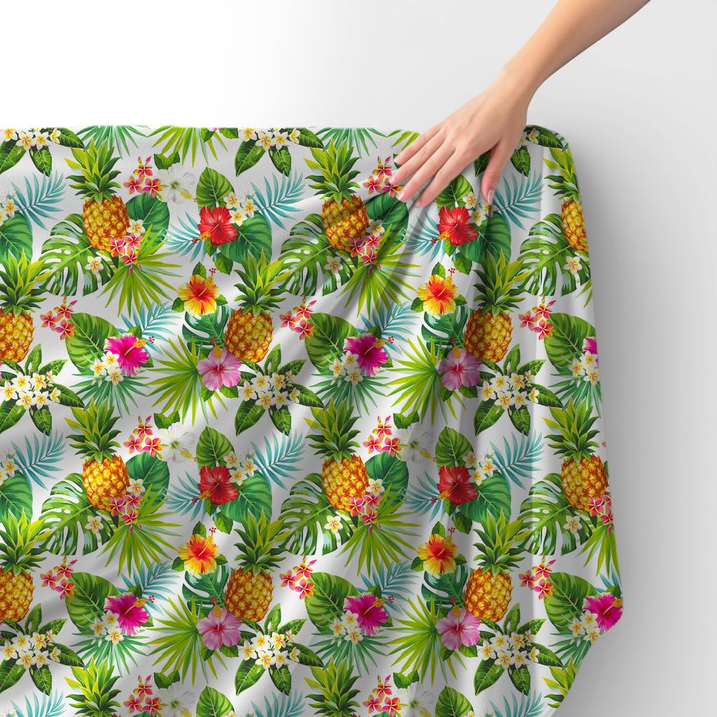 Royal Samt Stoff Polyester Zum Nähen - Motiv Blumen Ananas