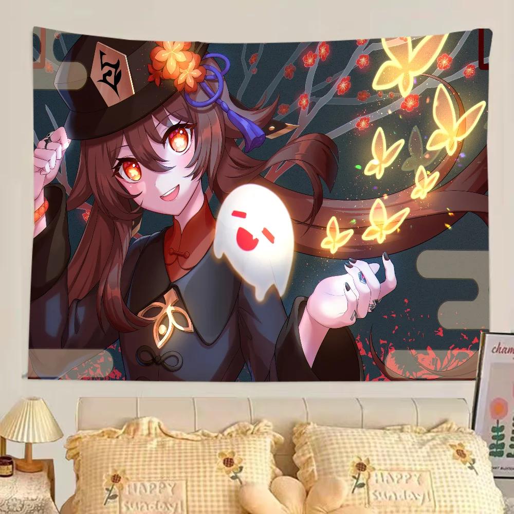 Genshin Impact Hu Tao Colorful Tapestry Wall Hanging Hippie Wall Hanging Bohemian Wall Tapestries Mandala Wall Hanging Sheets
