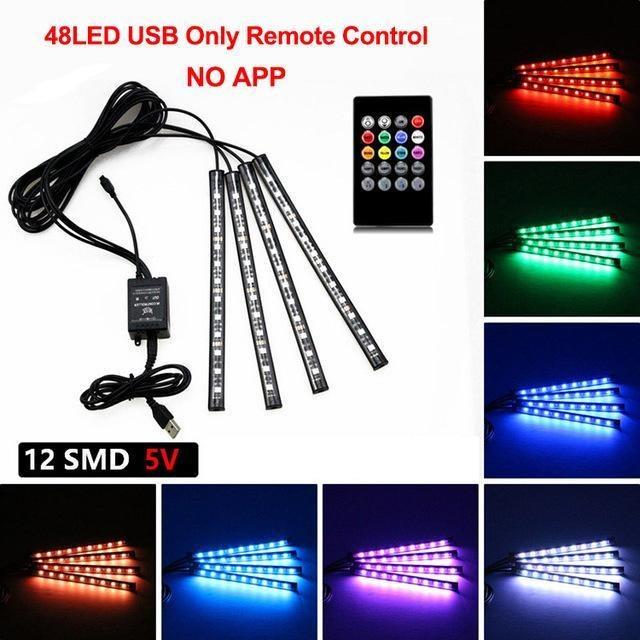 RGB Автомобильная Атмосферная Декоративная Лампа Светодиодная Внутренняя Световая Лента Автомобильные Подсвечиваемые Зоны Ног с USB-Зажигалкой с Пультом Голосовое Управление Multicolour
