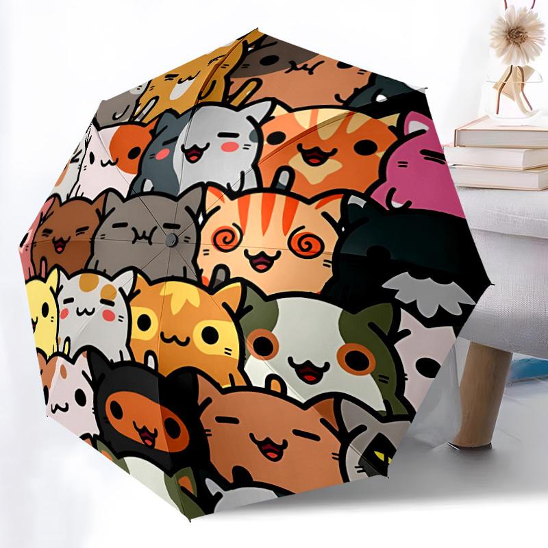 1pc Kitty Cats Automatic Folding Umbrella Portable Collapsible Umbrella for All Seasons, 8-Rib Durable Construction077