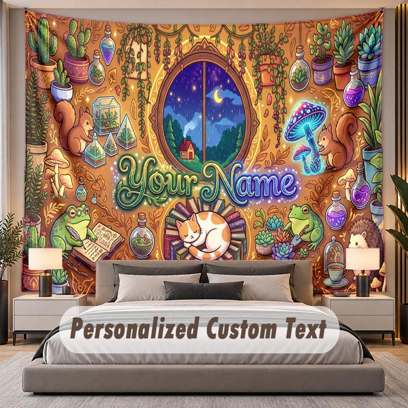 Floral Garden (513) Theme Custom Tapestry Personalized Custom Name Text Wall Hanging Tapestry Home Decor Background Cloth