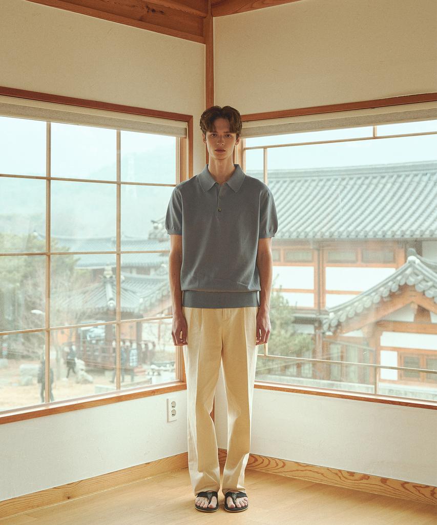 BELLIEF Essential Hard Twist Cotton Short Sleeve Polo Knit (Ice Blue)