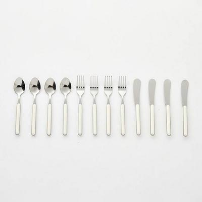 WOW Solid Dessert Cutlery Set, Ivory, Fork 4p + Spoon 4p + Knife 4p, 1 Set, Korean Popular Tableware