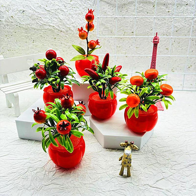 Fake Potted Fruit Bonsai With Plastic Material For Home Decor And Tabletop Display