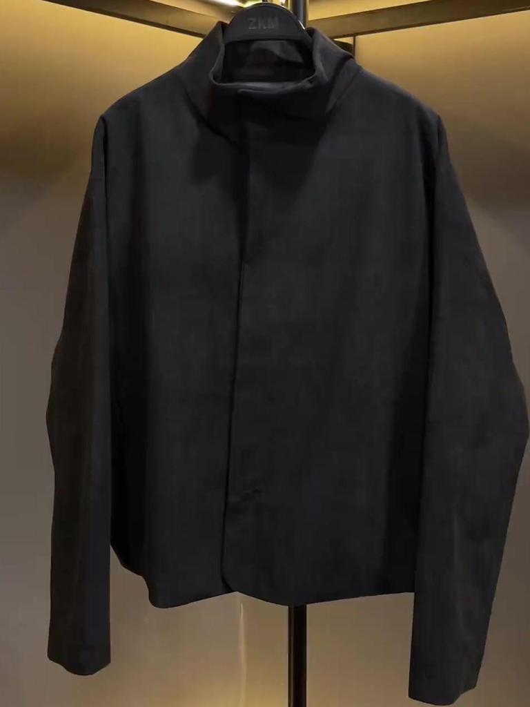 Japanese High Street Men's Retro Stand Collar Jacket - Solid Color, Casual Loose Fit (2025 Autumn Collection)