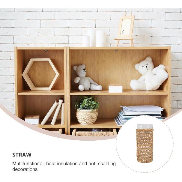 DOITOOL Rattan Glass Cup Drinking Glasses, Clear Glass Cocktail Cup Beverage Drinking Cup for Water Juice Beer Coffee