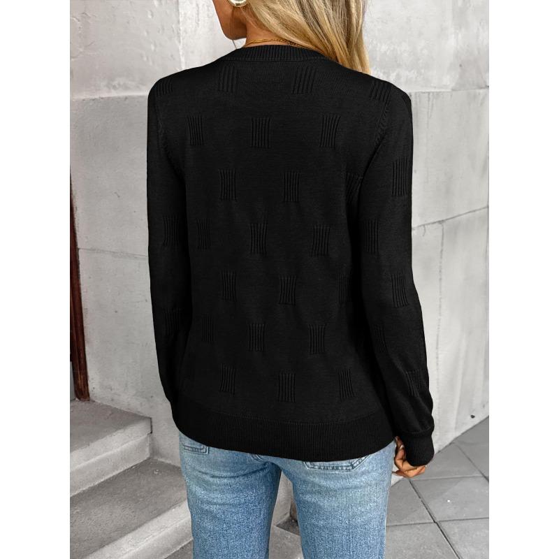 Women S Casual Knitted Pullover Sweater Round Neck Long Sleeve Solid Color